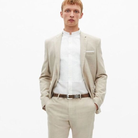 NWT The Kooples men's BEIGE WOOL SUIT FITTED JACKET size 48 French us size 38 - Picture 3 of 16